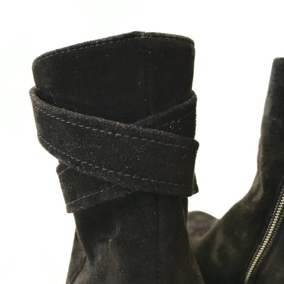Stuart Weitzman Wedge Ankle Booties Boots Womens 9 Black Suede Heels Criss Cross - Picture 10 of 12